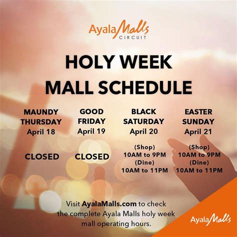 ayala feliz mass schedule saturday|Ayala Malls Holy Week Mall Hours.